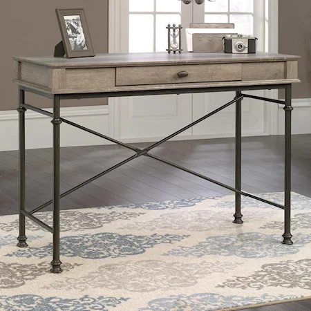 Console Desk with Flip Down Drawer & Metal Base